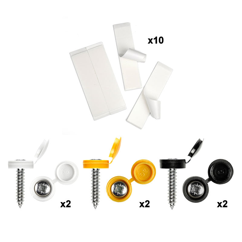 Sticky Pads + Screws & Caps Fitting Kit - Number Plates